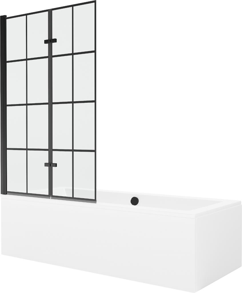 Obrázok MEXEN/S - Cube obdĺžniková vaňa 170 x 80 cm s panelom + vaňová zástena 100 cm, čierna vzor 550517080X9210027077