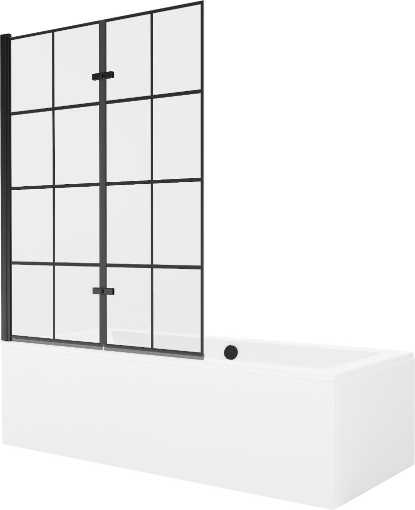 Obrázok MEXEN/S - Cube obdĺžniková vaňa 170 x 80 cm s panelom + vaňová zástena 120 cm, čierna vzor 550517080X9212027077