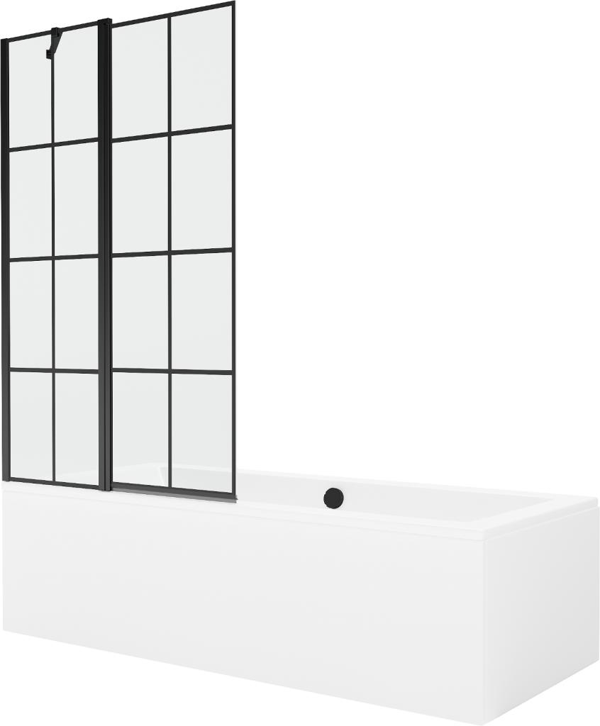 Obrázok MEXEN/S - Cube obdĺžniková vaňa 170 x 80 cm s panelom + vaňová zástena 100 cm, čierna vzor 550517080X9410117077