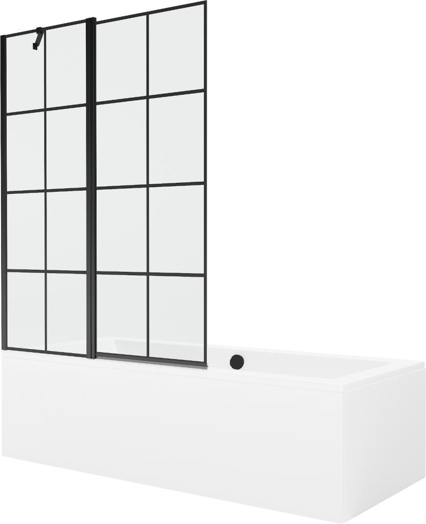 Obrázok MEXEN/S - Cube obdĺžniková vaňa 170 x 80 cm s panelom + vaňová zástena 120 cm, čierna vzor 550517080X9412117077