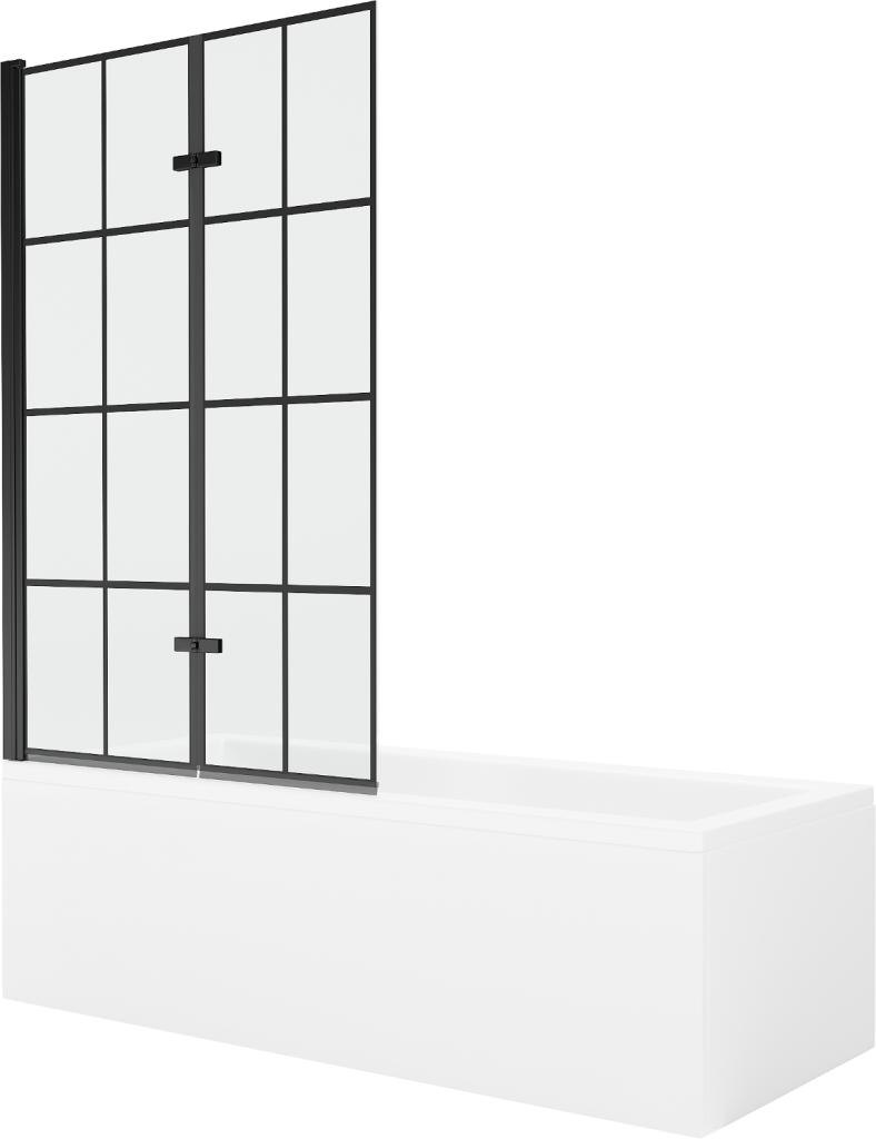 Obrázok MEXEN/S - Cubik obdĺžniková vaňa 150 x 70 cm s panelom + vaňová zástena 100 cm, čierna vzor 550315070X9210027077