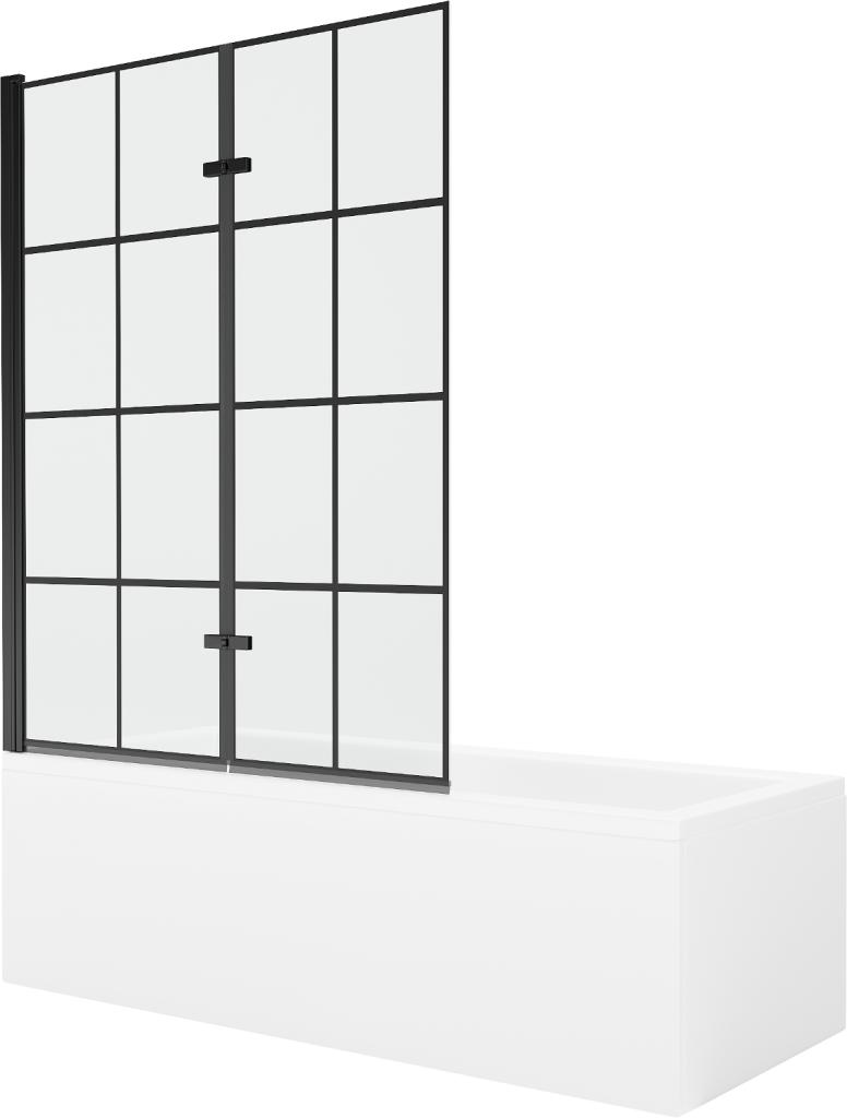 Obrázok MEXEN/S - Cubik obdĺžniková vaňa 150 x 70 cm s panelom + vaňová zástena 120 cm, čierna vzor 550315070X9212027077