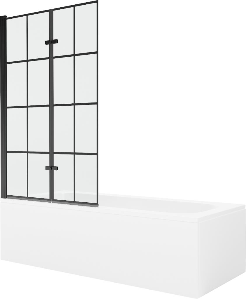 Obrázok MEXEN/S - Vega obdĺžniková vaňa 150 x 70 cm s panelom + vaňová zástena 100 cm, čierna vzor 550115070X9210027077