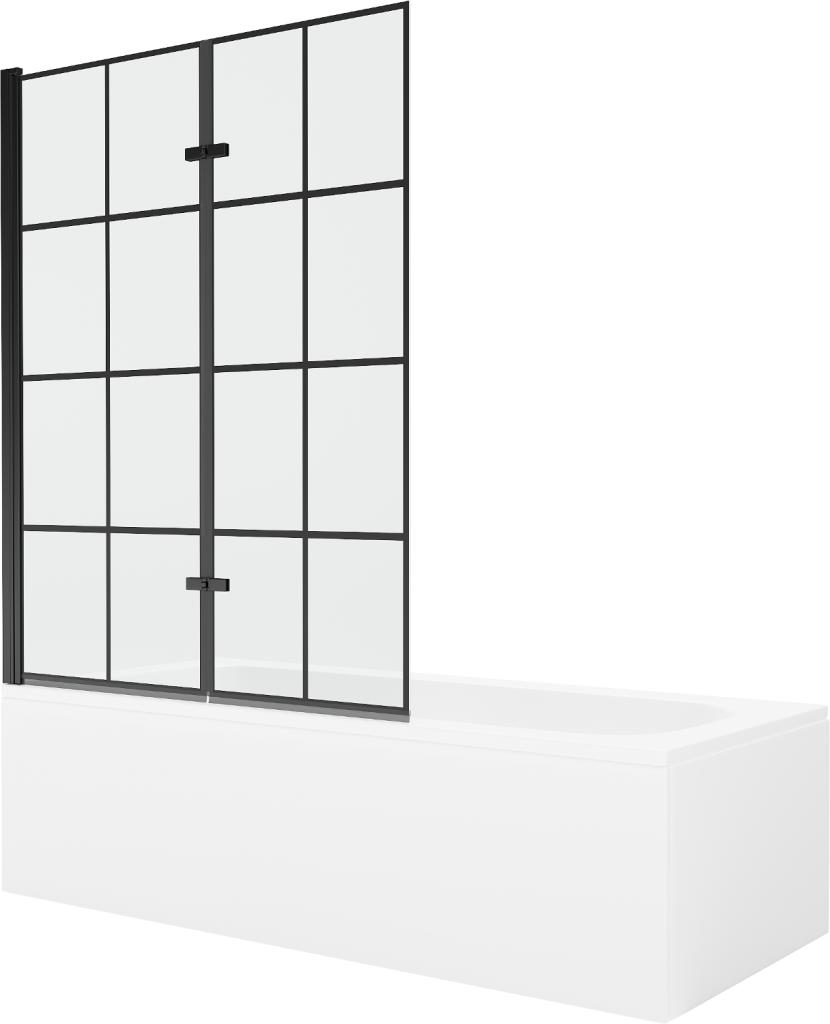 Obrázok MEXEN/S - Vega obdĺžniková vaňa 150 x 70 cm s panelom + vaňová zástena 120 cm, čierna vzor 550115070X9212027077