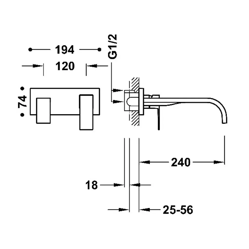 Obrázok TRES CUADRO chróm umývadlová podomietková batéria s ramienkom 240mm 00630012 TG 00630012