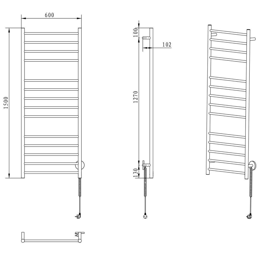 Obrázok SAPHO - REDONDO elektrický sušiak uterákov, guľatý, 600x1500 mm, 130 W, leštená nerez ER250V