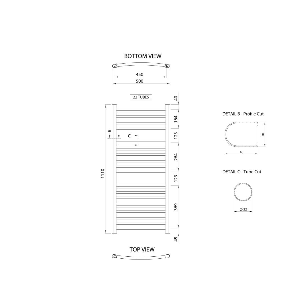 Obrázok AQUALINE - ALYA vykurovacie teleso oblé 500x1110mm, chróm LLC201