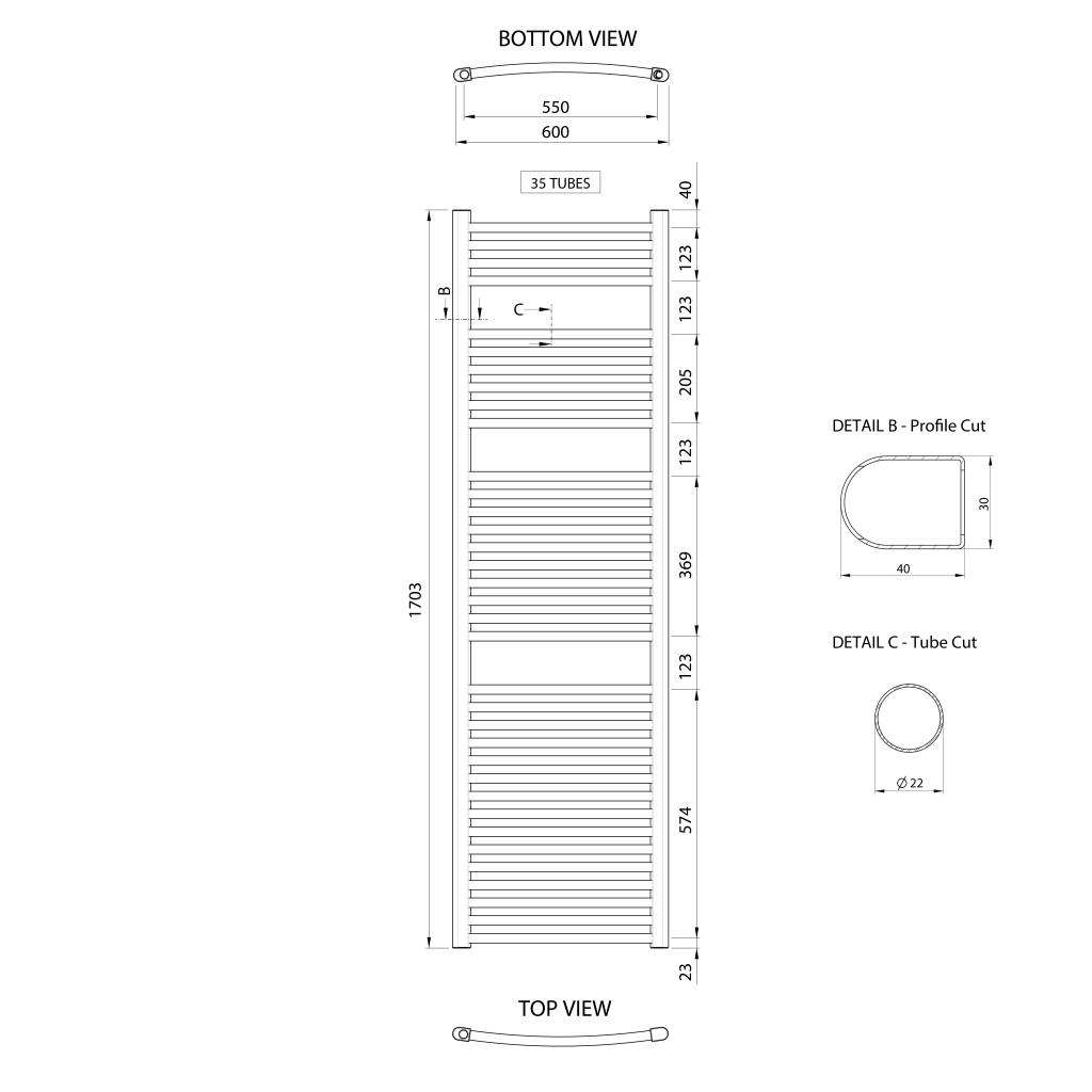 Obrázok AQUALINE - ALYA vykurovacie teleso oblé 600x1703mm, chróm LLC205