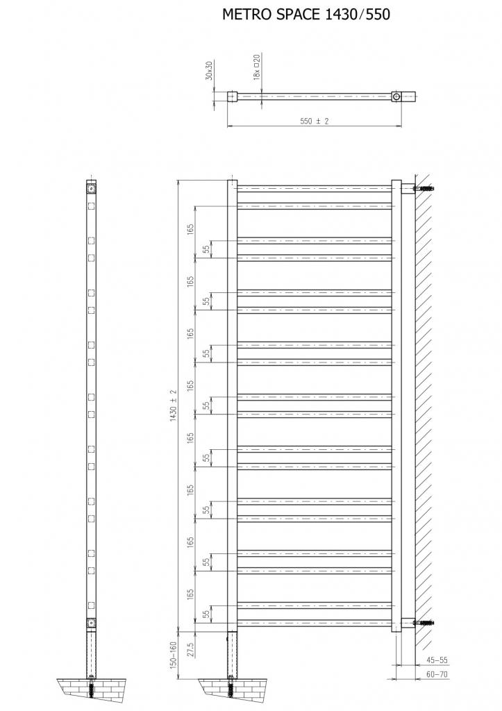 Obrázok SAPHO - METRO SPACE vykurovacie teleso 550x1430 mm, inštalácia v priestore, čierna mat IR438B