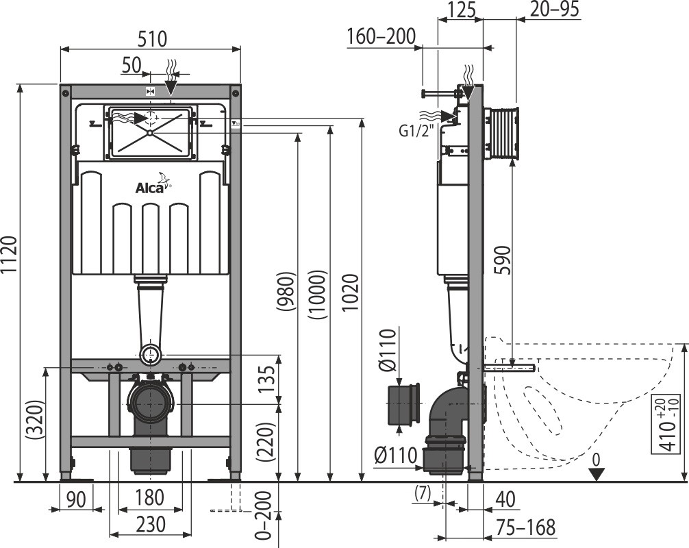 ALCADRAIN Sádromodul - predstenový inštalačný systém s bielym tlačidlom M1710 + WC CERSANIT CLEANON PARVA + SEDADLO AM101/1120 M1710 PA1