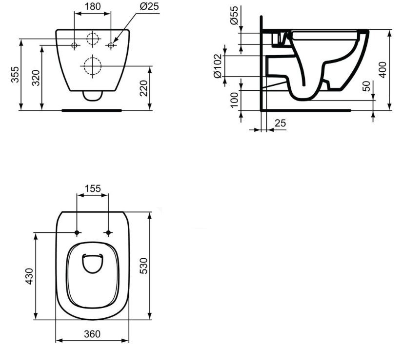 ALCADRAIN Alcadrain Sádromodul - predstenový inštalačný systém bez tlačidla + WC Ideal Standard Tesi se sedlem RIMLESS AM101/1120 X TE2