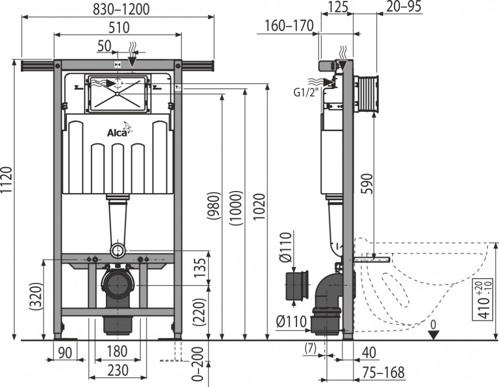 ALCADRAIN Jádromodul - predstenový inštalačný systém s bielym tlačidlom M1710 + WC Ideal Standard Tesi se sedlem RIMLESS AM102/1120 M1710 TE2