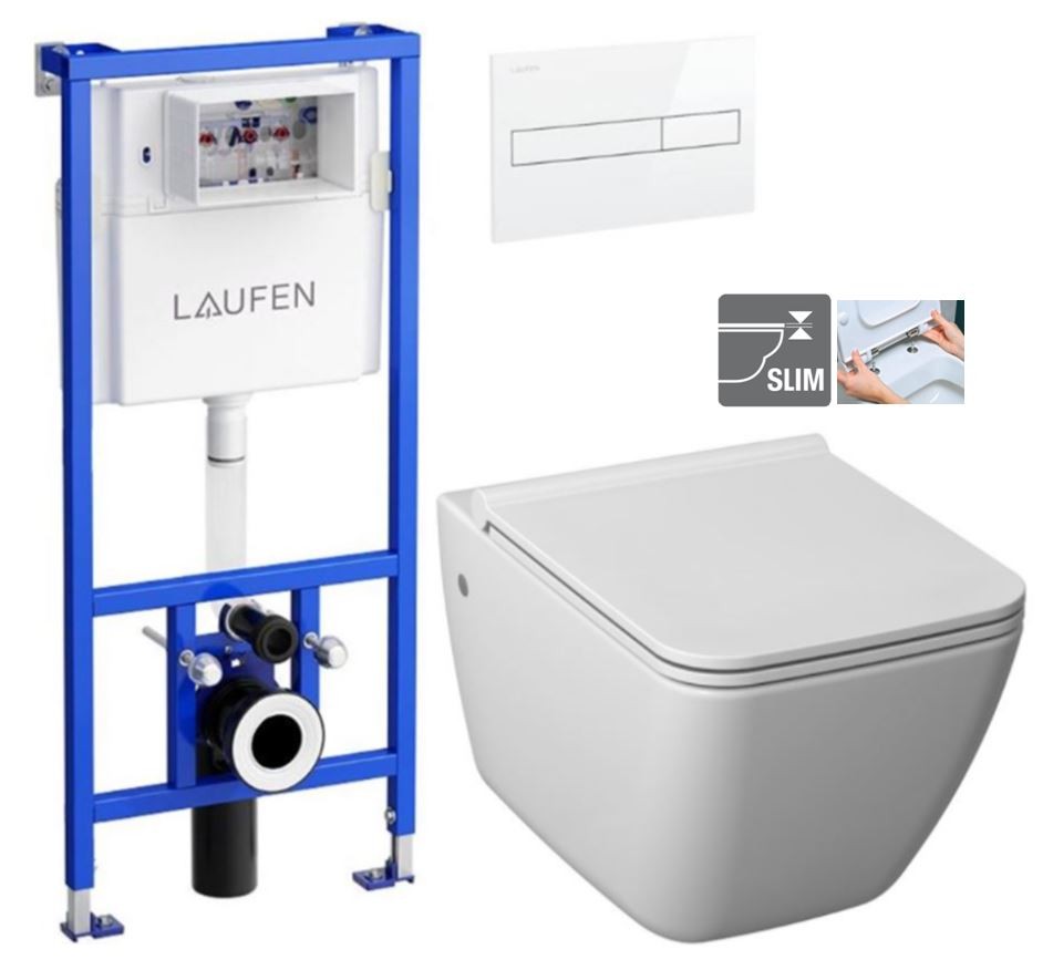 E-shop LAUFEN Rámový podomietkový modul CW1 SET s bielym tlačidlom + WC JIKA PURE + SEDADLO duraplast H8946600000001BI PU1