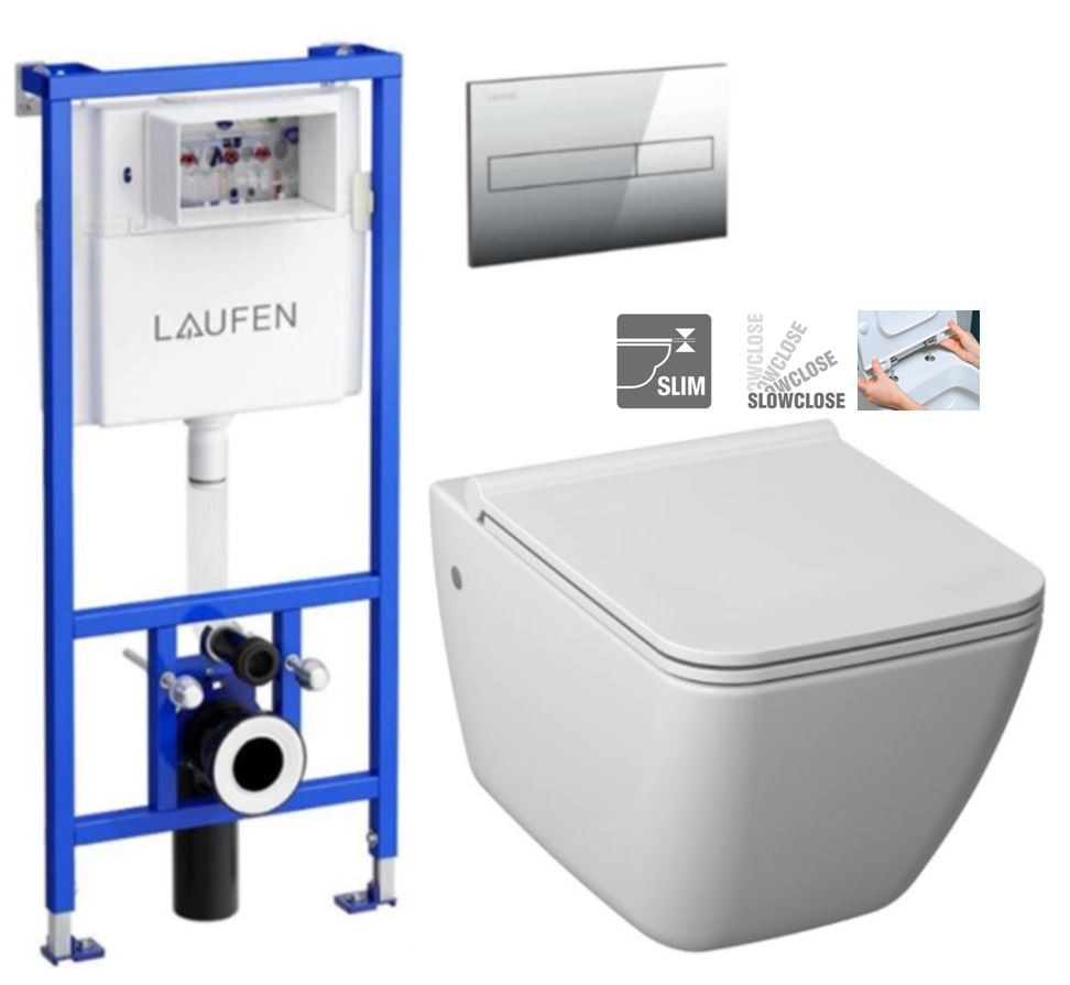 E-shop LAUFEN Rámový podomietkový modul CW1 SET s chrómovým tlačidlom + WC JIKA PURE + SEDADLO SLOWCLOSE duraplast H8946600000001CR PU2