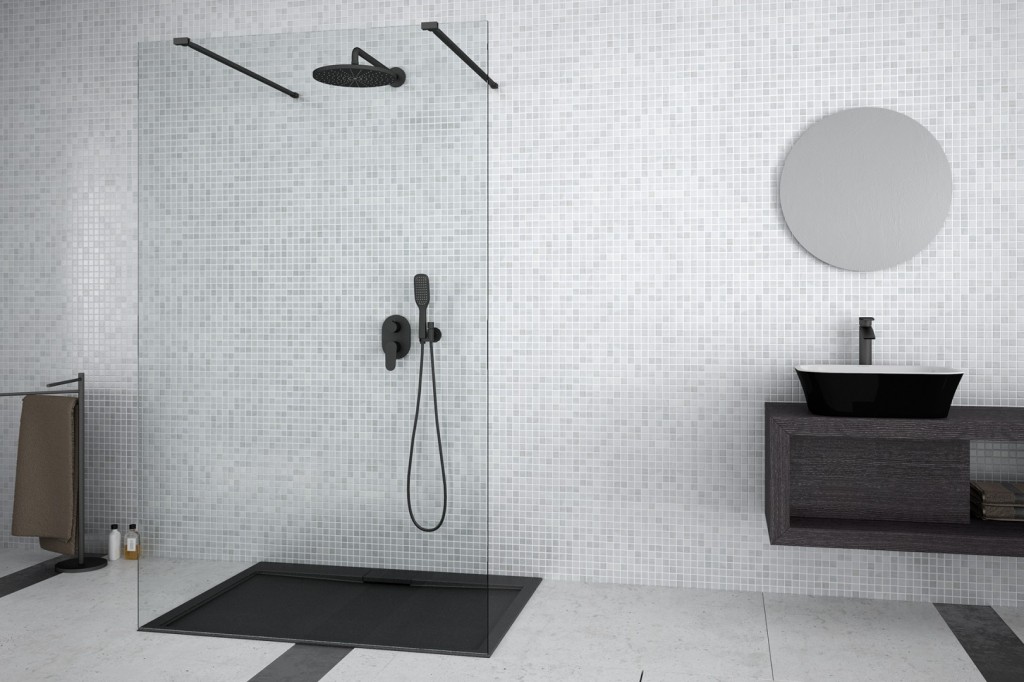 HOPA - Walk-in sprchovací kút AVEO DUE BLACK - Farba rámu zásteny - Hliník čierny, Pevná stena - Bez pevnej steny, Rozmer A - 110, Rozmer C - 195, Výplň - Číre bezpečnostné sklo - 8