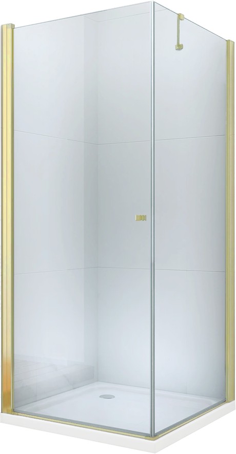 MEXEN/S - Pretoria otvárací sprchovací kút 80x90, sklo transparent, zlatý + vanička 852-080-090-50-00-4010