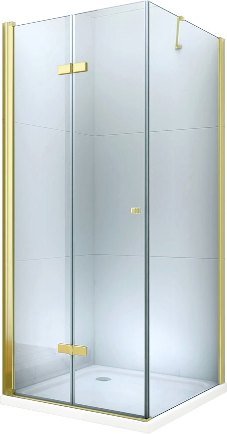 MEXEN/S - Sprchovací kút zalamovací Lima 80x90, sklo číre, zlatý + vanička 856-080-090-50-00-4010
