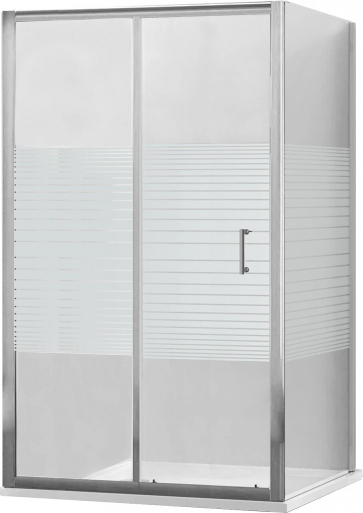 MEXEN/S - Apia sprchovací kút posuvný 100x70, sklo transparent/pruhy, chróm + vanička 840-100-070-01-20-4010