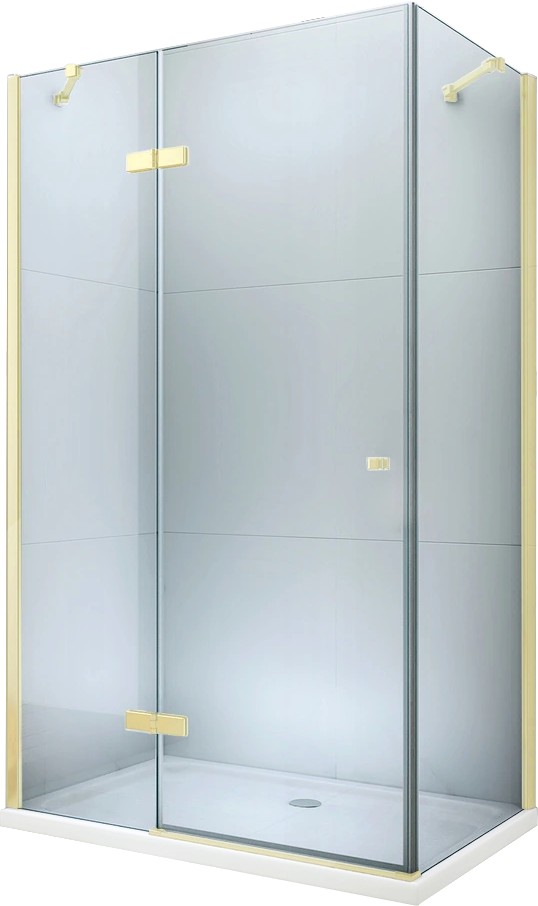 MEXEN/S - Roma sprchovací kút otvárací 90x100, sklo transparent, zlatá + vanička 854-090-100-50-00-4010