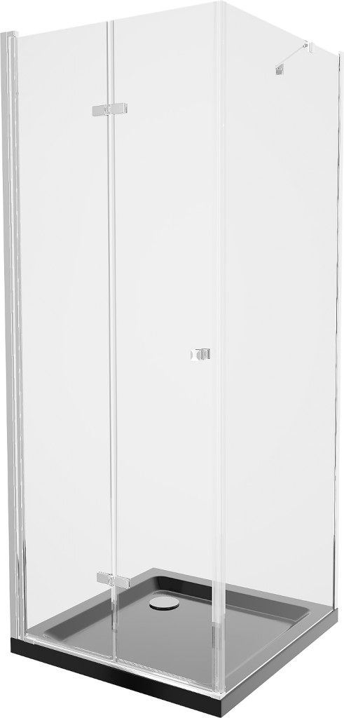 MEXEN/S - Lima sprchovací kút zalamovacie dvere 80 x 80, transparent, chróm + Flat čierna vanička so sifónom 856-080-080-01-00-4070
