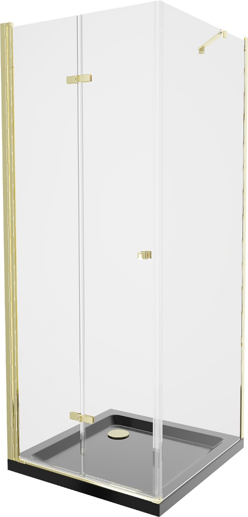 MEXEN/S - Lima sprchovací kút zalamovacie dvere 80 x 80, transparent, zlatý + Flat čierna vanička so sifónom 856-080-080-50-00-4070G