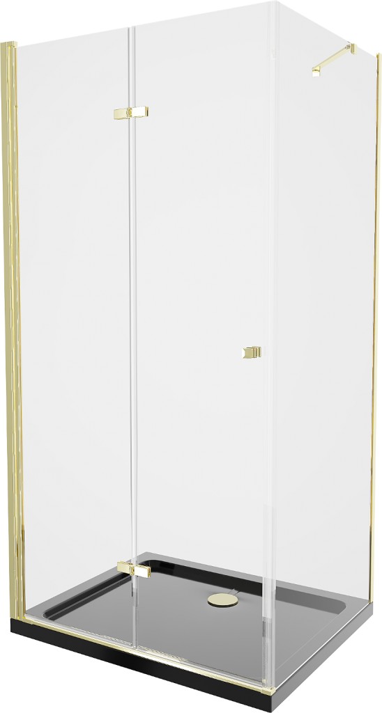 MEXEN/S - Lima sprchovací kút zalamovacie dvere 100 x 80, transparent, zlatý + Flat čierna vanička so sifónom 856-100-080-50-00-4070G