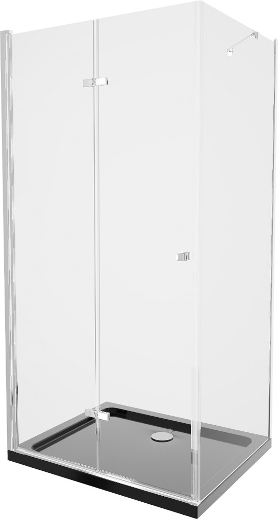 MEXEN/S - Lima sprchovací kút zalamovacie dvere 100 x 90, transparent, chróm + Flat čierna vanička so sifónom 856-100-090-01-00-4070