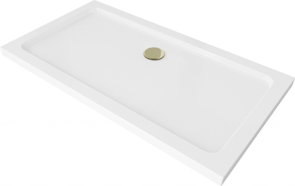 MEXEN/S - Flat sprchová vanička obdĺžniková slim 120 x 70, biela + zlatý sifón 40107012G
