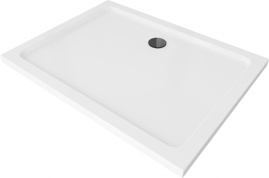 MEXEN/S - Flat sprchová vanička obdĺžniková slim 140 x 80, biela + čierny sifón 40108014B