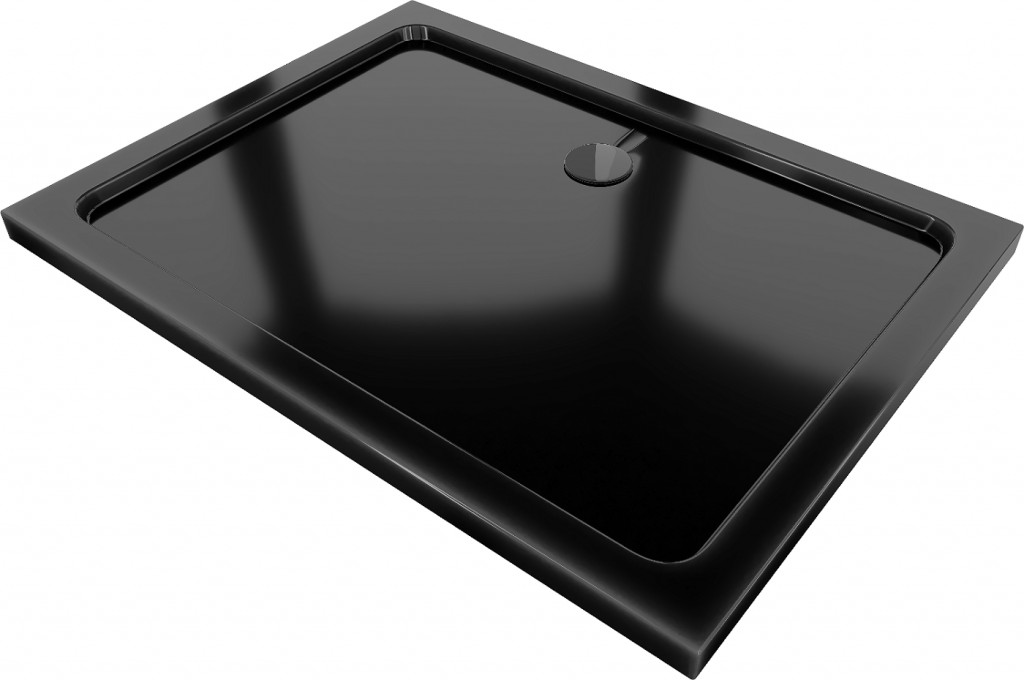 MEXEN/S - Flat sprchová vanička obdĺžniková slim 120 x 80, černá + čierny sifón 40708012B