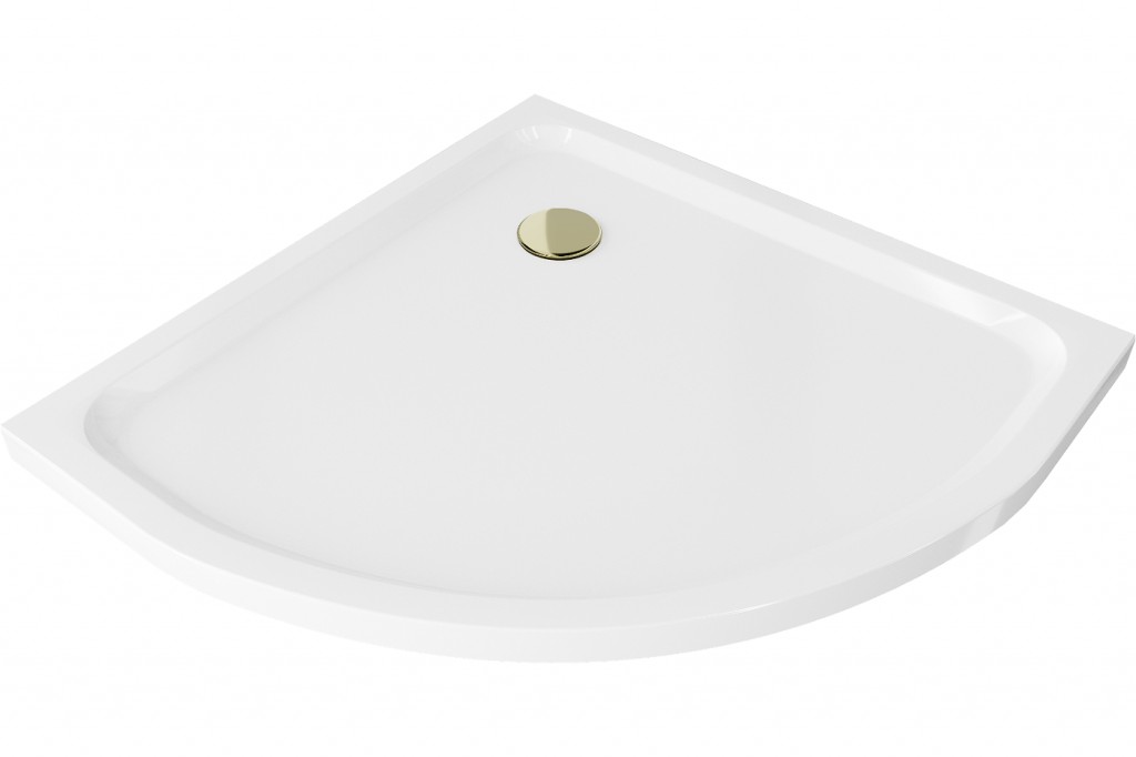 MEXEN/S - Flat sprchová vanička štvrťkruhová slim 80 x 80, biela + zlatý sifón 41108080G