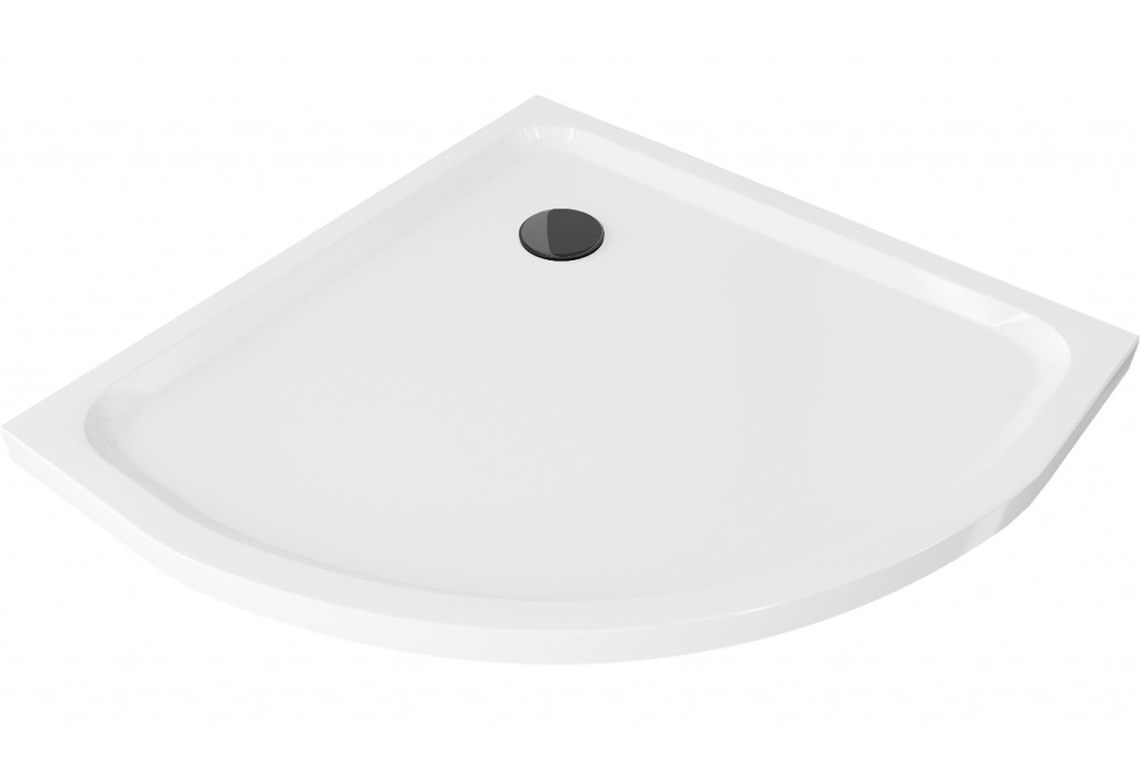 MEXEN/S - Flat sprchová vanička štvrťkruhová slim 90 x 90, biela + čierny sifón 41109090B