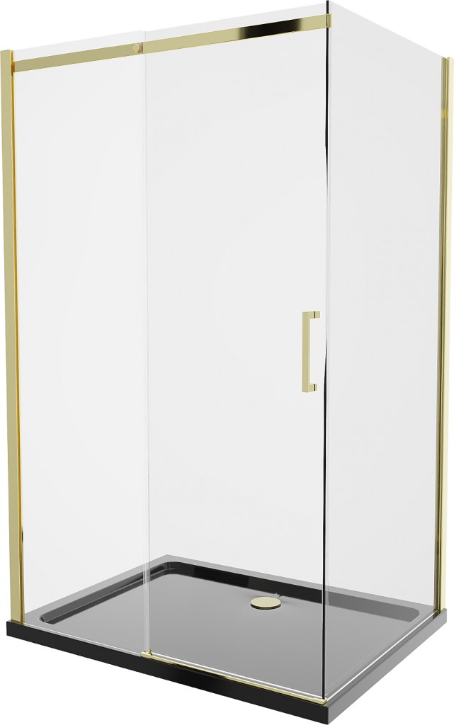 MEXEN/S - Omega sprchovací kút 100x90, transparent, zlatá + čierna vanička so sifónom 825-100-090-50-00-4070G