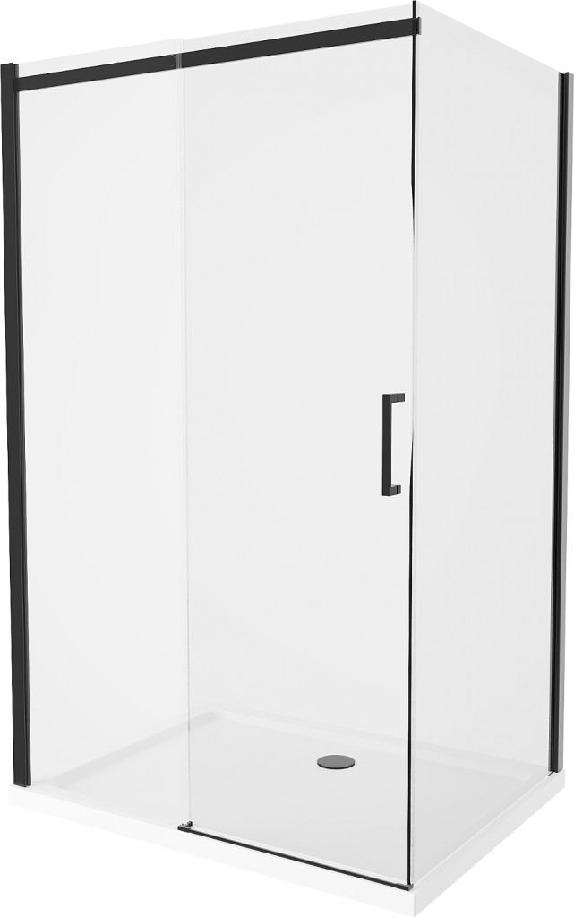 MEXEN/S - Omega sprchovací kút 130x90, transparent, čierna + biela vanička so sifónom 825-130-090-70-00-4010B