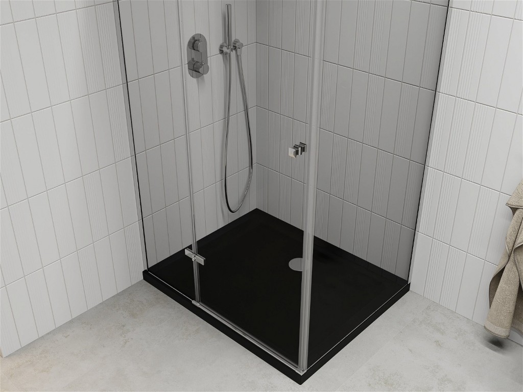 MEXEN/S - Roma sprchovací kút 100x90, transparent, chróm + čierna vanička so sifónom 854-100-090-01-00-4070