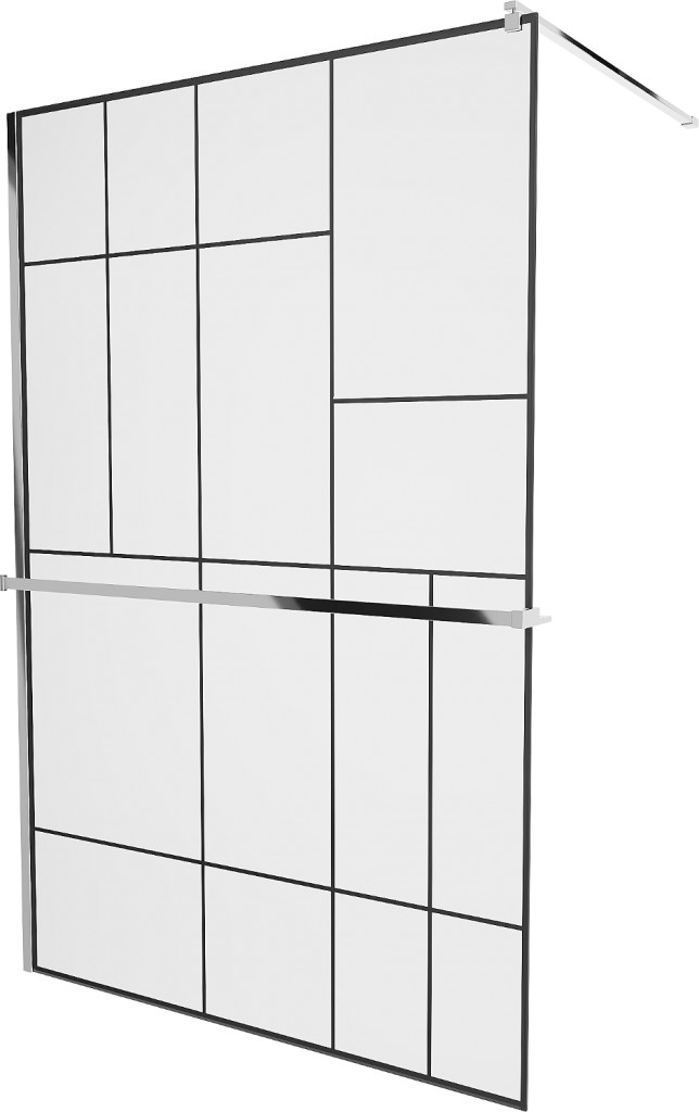 MEXEN/S - KIOTO Sprchová zástena WALK-IN s poličkou a držiakom uterákov 70 x 200, transparent/čierna 8 mm, chróm 800-070-121-01-78