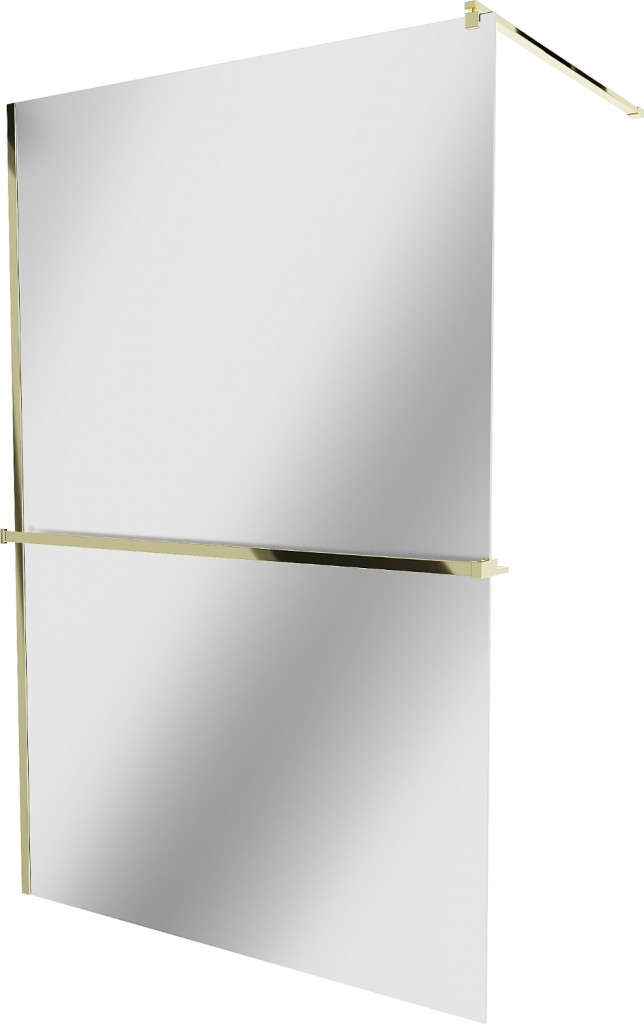 MEXEN/S - KIOTO Sprchová zástena WALK-IN s poličkou a držiakom uterákov 90 x 200, zrkadlové 8 mm, zlatá 800-090-121-50-50