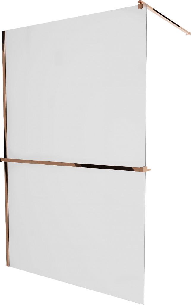 MEXEN/S - KIOTO Sprchová zástena WALK-IN s poličkou a držiakom uterákov 90 x 200, matné sklo 8 mm, ružové zlato 800-090-121-60-30