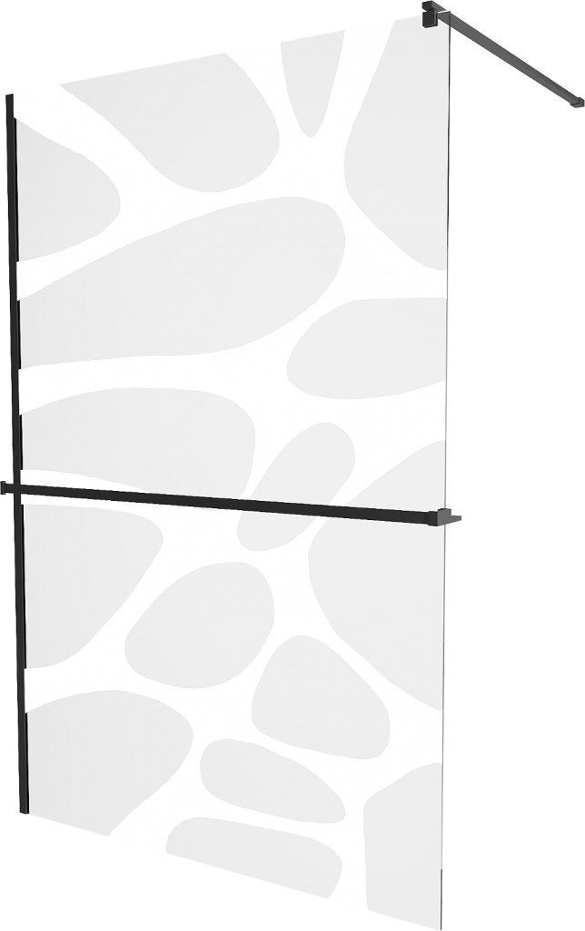 MEXEN/S - KIOTO Sprchová zástena WALK-IN s poličkou a držiakom uterákov 100 x 200, transparent/biely dekor 8 mm, čierna 800-100-121-70-97