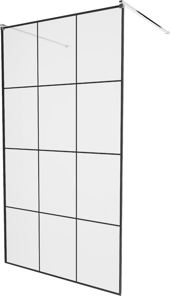 MEXEN/S - KIOTO samostatne stojaca sprchová zástena 110 x 200, transparent/čierna vzor 8 mm, chróm 800-110-002-01-77