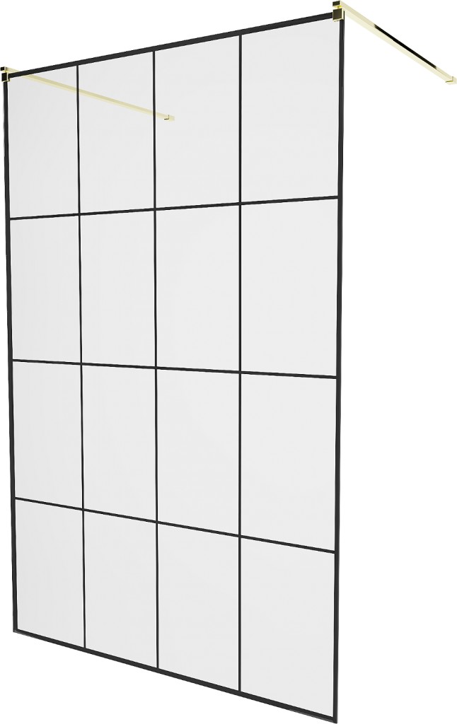 MEXEN/S - KIOTO samostatne stojaca sprchová zástena 130 x 200, transparent/čierna vzor 8 mm, zlatá 800-130-002-50-77