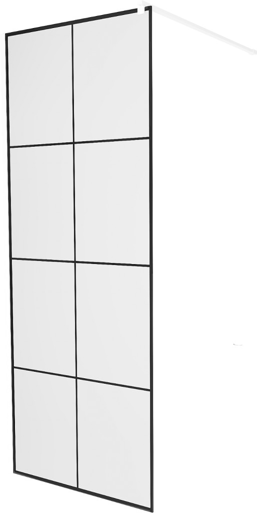 MEXEN/S - KIOTO Sprchová zástena WALK-IN 90 x 200, transparent/čierny vzor 8 mm, biela 800-090-101-20-77