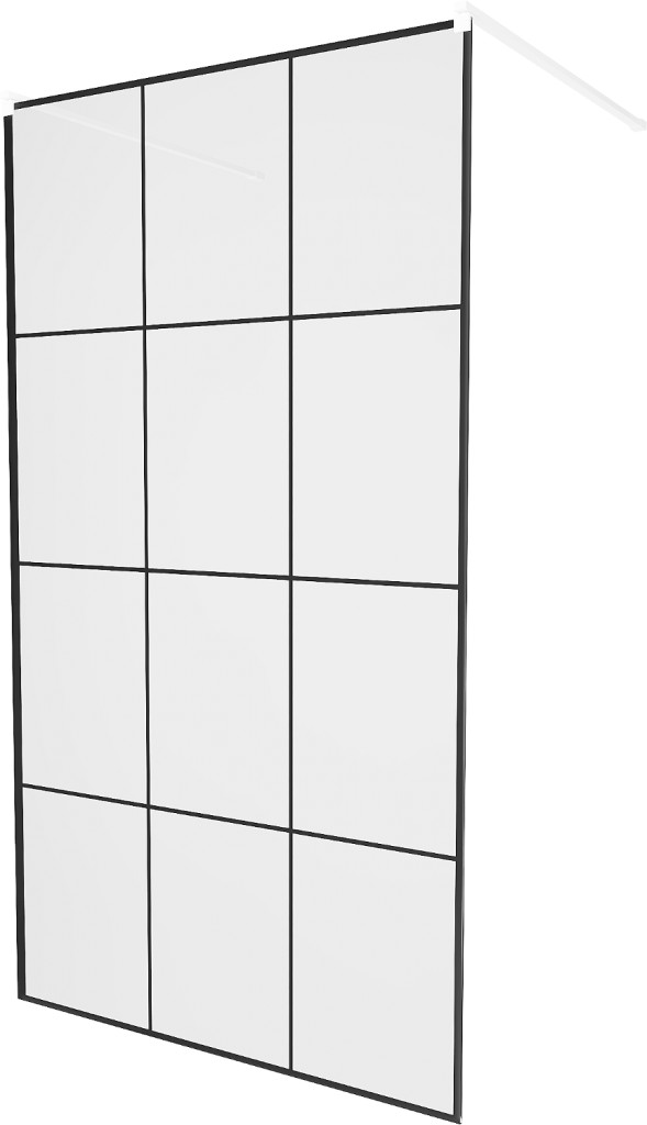 MEXEN/S - KIOTO samostatne stojaca sprchová zástena 100 x 200, transparent/čierny vzor 8 mm, biela 800-100-002-20-77
