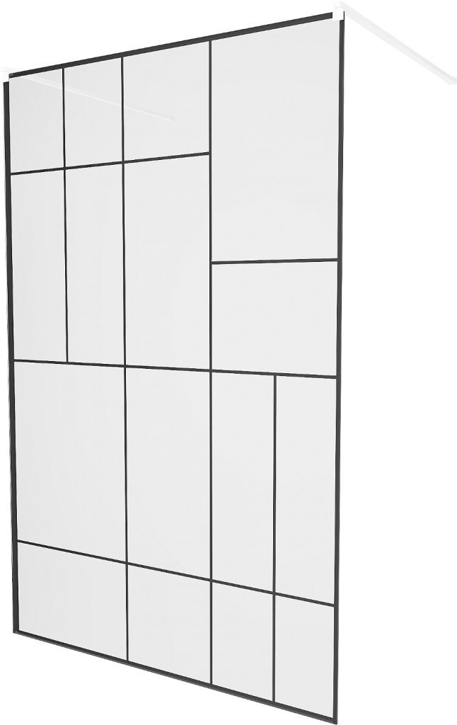 MEXEN/S - KIOTO samostatne stojaca sprchová zástena 100 x 200, transparent/čierny vzor 8 mm, biela 800-100-002-20-78