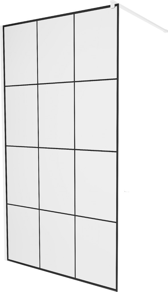 MEXEN/S - KIOTO Sprchová zástena WALK-IN 110 x 200, transparent/čierny vzor 8 mm, biela 800-110-101-20-77