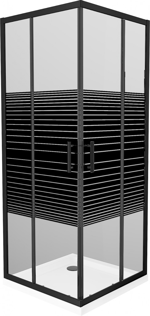 MEXEN/S - Rio sprchovací kút štvorec 90x90, pruhy, čierna + biela vanička so sifónom 860-090-090-70-20-4010B