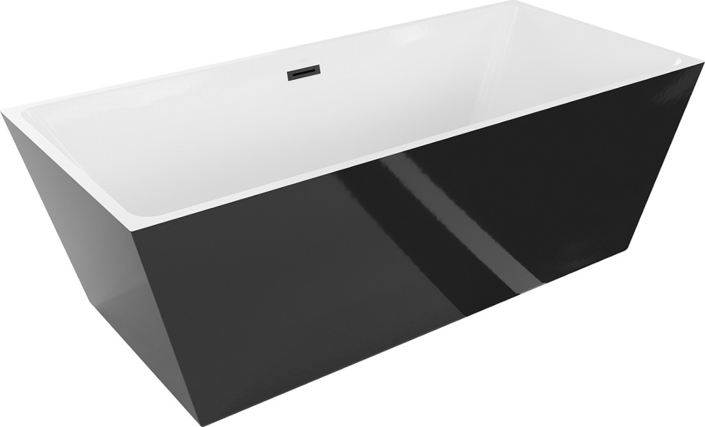 MEXEN - Lita vaňa voľne stojaca 170x75 cm, biela/čierna, čierny sifón 52121707575-B