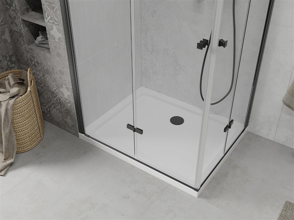 MEXEN/S - Lima Duo sprchovací kút 90x80, transparent, čierna + vanička so sifónom 856-090-080-70-02-4010B