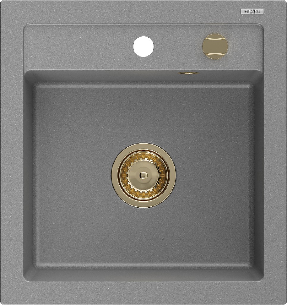 MEXEN/S MEXEN/S - Vito Vito granitový drez 1-miska 520x490 mm, sivá, + zlatý sifón 6503521000-71-G