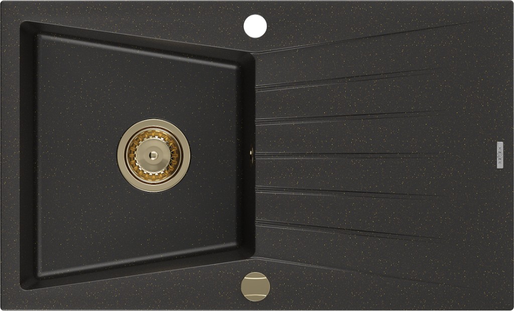 MEXEN/S MEXEN/S - Cesar granitový drez 1 s odkvapkávačom 775x470 mm, čierna/zlatá metalik, syfón chróm 6514771010-75-G